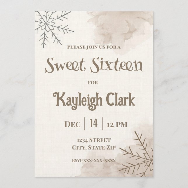 Convite Neutral Winter Sweet Sixteen Invitation – Minimal (Frente)