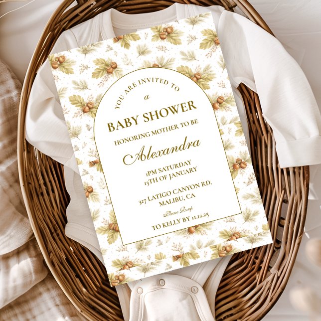 Convite Neutral Woodland Leaves Baby Shower (Criador carregado)
