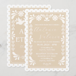 Convite Neutro De Casamento De Papel Picado Mexica