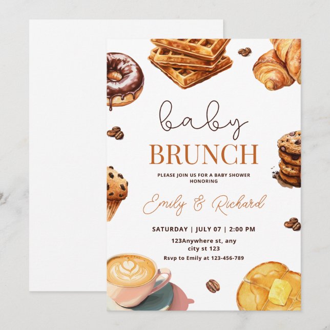Convite Neutro de Chá de Bebê para Brunch de Bebê, (Frente/Verso)