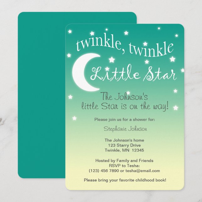 Convite neutro de gênero Twinkle Twinkle (Frente/Verso)