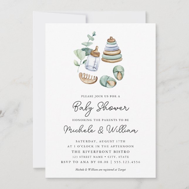 Convite Neutro para Chás de fraldas Boho Sexo (Frente)