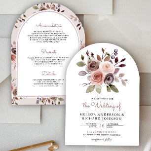 Convite Neutro Terroso Taupe Floral Tudo Em Um Casamento