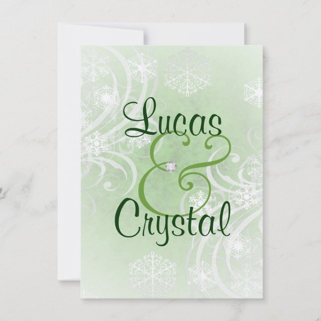 Convite nevado do casamento do verde do Flourish (Frente)