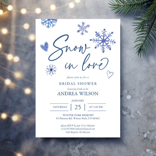 Convite Neve apaixonada flocos de neve chá de panela de in (Snow in love dusty blue snowflakes winter bridal shower invitation template)