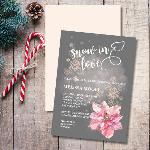 Convite Neve apaixonada por floco de neve rosa poinsettia