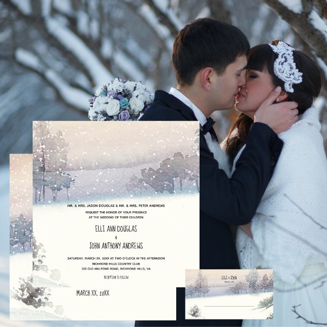 Convite Neve de inverno, Casamento Azul e Branco (Criador carregado)