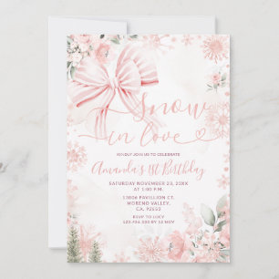Convite Neve Em Amor Laço Rosa Floral Natal Aniversário