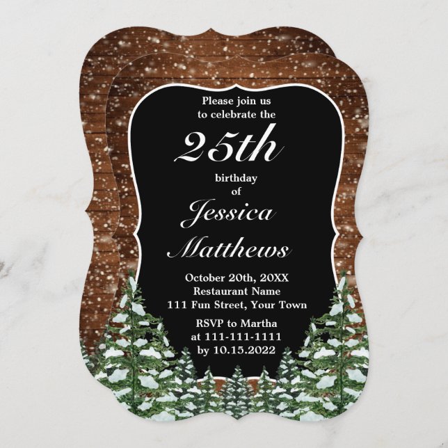 Convite Neve Negra Madeira e Festa de aniversário Floresta (Frente/Verso)