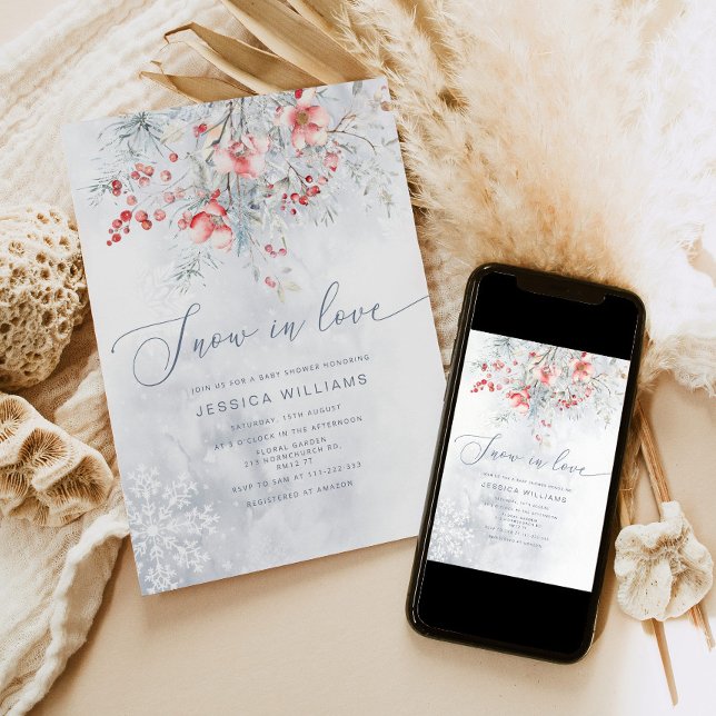 Convite Neve no Amor chá de panela azul moderno empoeirado (Criador carregado)