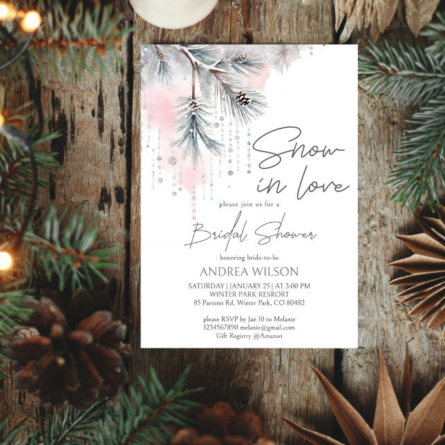 Convite Neve no amor chá de panela de inverno (Snow in love winter themed bridal shower editable template invitation digital download watercolor )