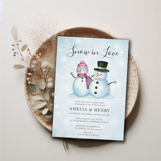 Convite Neve no Amor Engraçado Casal de inverno Chá de pan (couples shower winter bridal mr mrs snowman funny cute invitation snow in love casual coed jack jill)