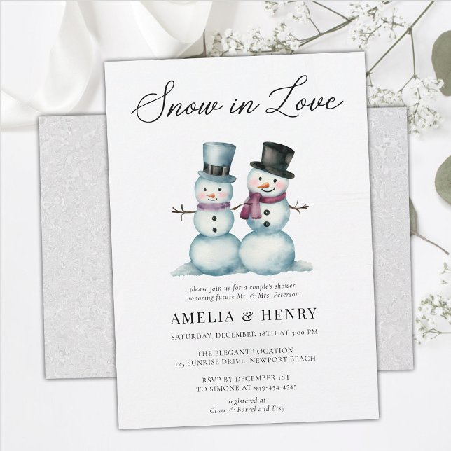 Convite Neve no Amor Engraçado Casal de inverno Chá de pan (funny couples shower wedding snowman winter cute humor watercolor snow in love chic his hers coed)