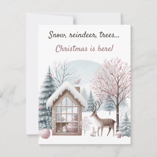 Convite ❄️ 🎄 Neve, Reindeer, Árvores. O Natal está aqui! (Frente)