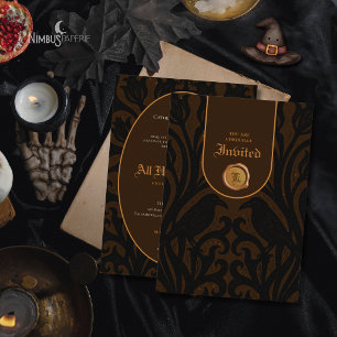 Convite Nevermore Damask Escuro Marrom Luxo Halloween