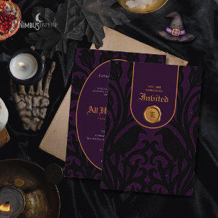 Convite Nevermore Damask Luxo no Halloween de Plumagem E
