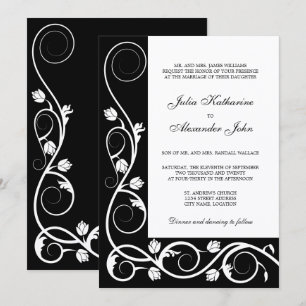 Convite Neves Elegante Preto e Branco