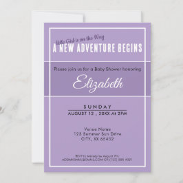 Convite New Adventure Begins Purple Babyshower Invitation