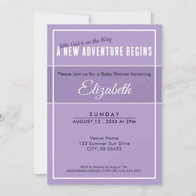 Convite New Adventure Begins Purple Babyshower Invitation (Frente)