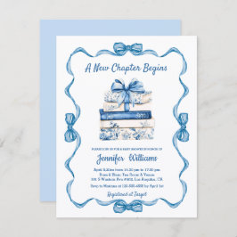 Convite new chapter begins blue ribbon books baby shower