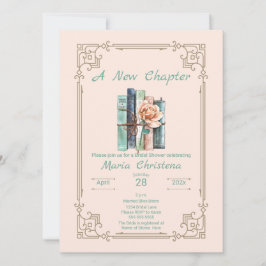 Convite New Chapter Begins Bridal Shower Book Stack Floral