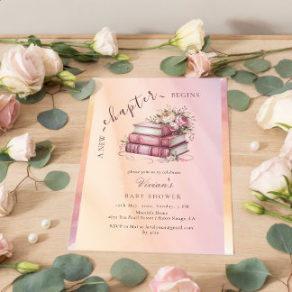 Convite New Chapter Begins Floral Books Baby Shower