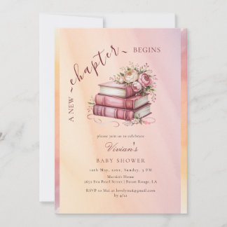 Convite New Chapter Begins Floral Books Baby Shower