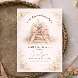 Convite New Chapter Begins Pink Bow Books Baby Shower
