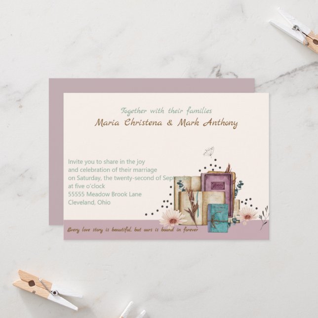 Convite New Chapter Begins Wedding Invitation (Frente/Verso In Situ)