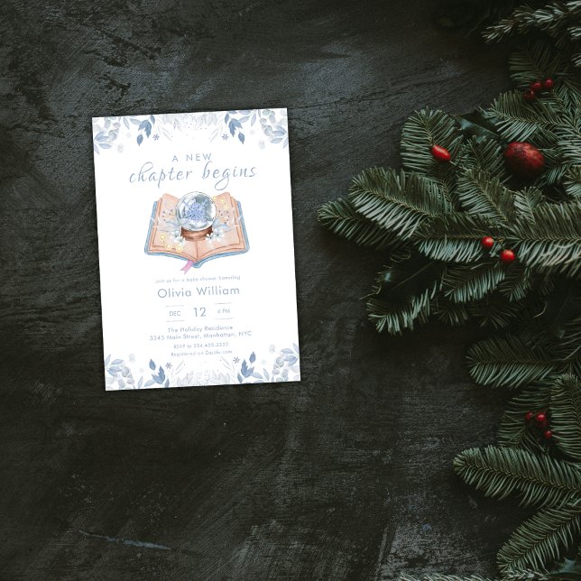 Convite New Chapter Begins Winter Snowball Baby Shower (New Chapter Begins Winter Snowball Baby Shower Invitation)