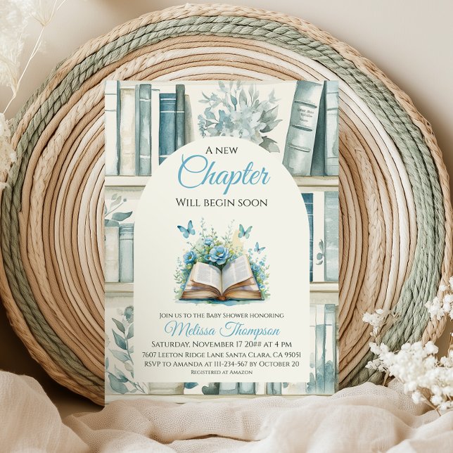 Convite New Chapter Blue Boy Library Book Baby Shower (Criador carregado)