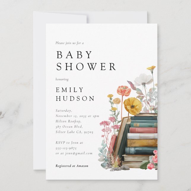 Convite New Chapter Floral Books Baby Shower Invitation (Frente)