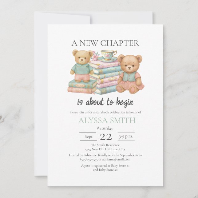 Convite New Chapter Teddy Bear Storybook Baby Shower (Frente)