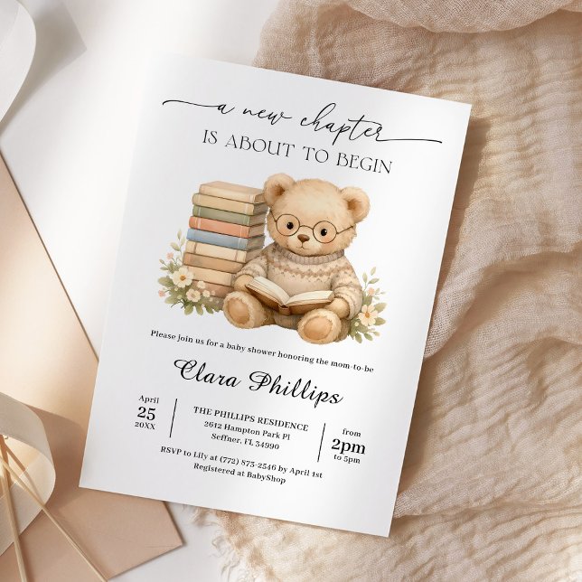 Convite New Chapter Teddy Bear Storybook Baby Shower (Criador carregado)