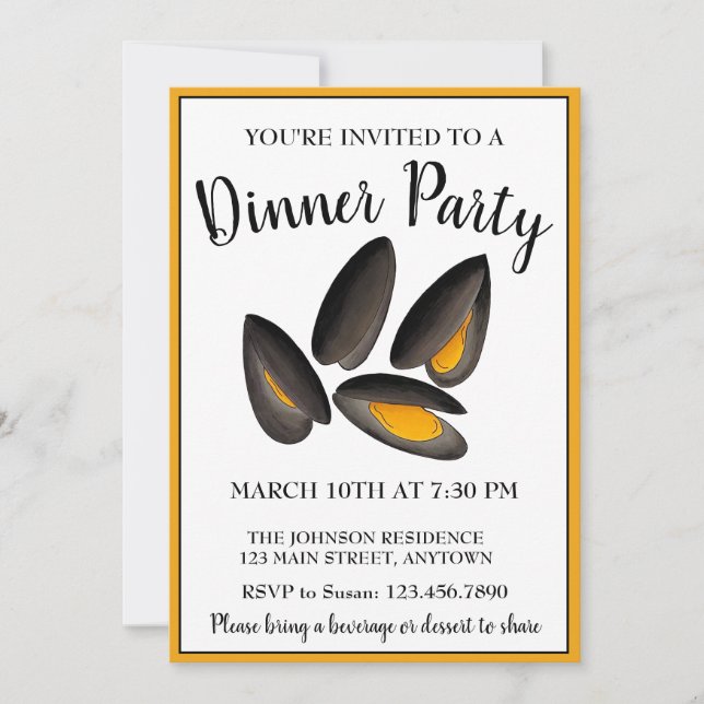 Convite New England Muselles Beach Seafood Jantar Party (Frente)