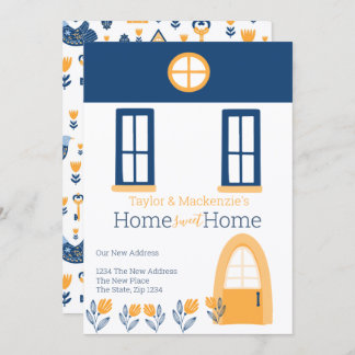 Convite New Home Address Hygge Blue Yellow House