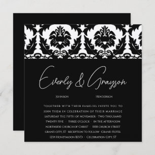 Convite New Sizes Black Damask Swirls Wedding Invitation