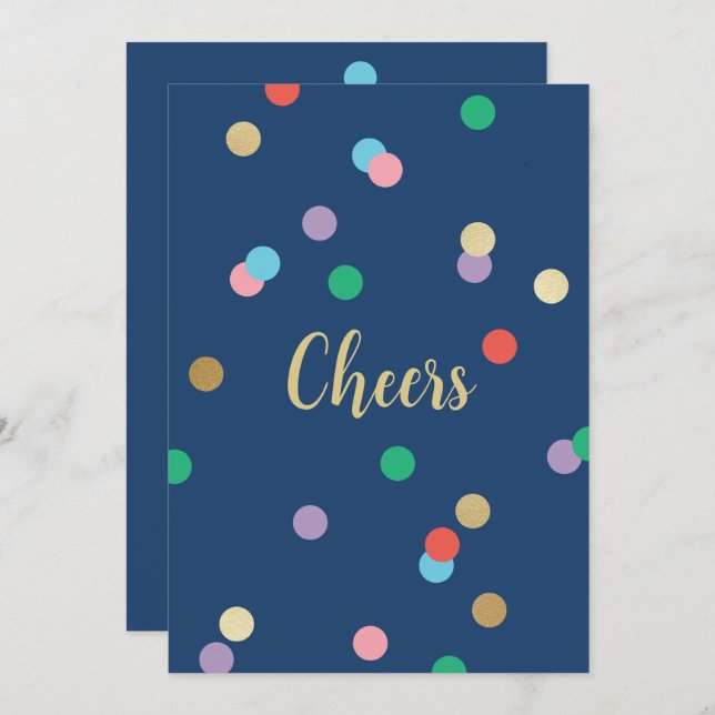 Convite New Year Confetti Midnight Blue Greeting Card (Frente/Verso)