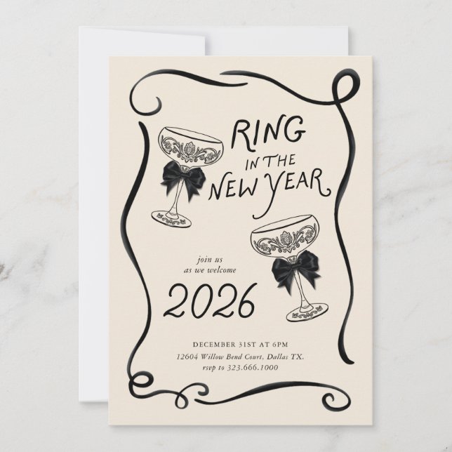Convite New Year’s Eve Hand Drawn Party Invite (Frente)
