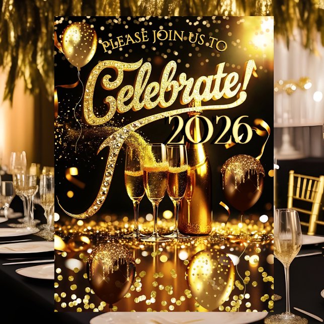 Convite New Year’s Eve Party Celebrate Champagne Streamers (Criador carregado)