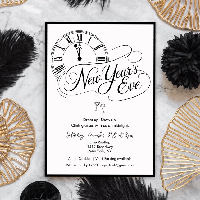 Convite New Year's Eve Black and White Cocktail Party (Criador carregado)