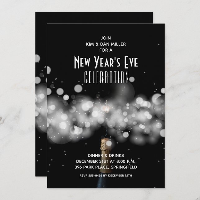 Convite New Year's Eve Champagne Sparkler Invitations (Frente/Verso)
