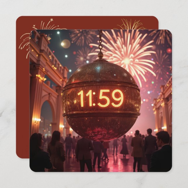 Convite New Year's Eve Party Countdown Clock (Frente/Verso)