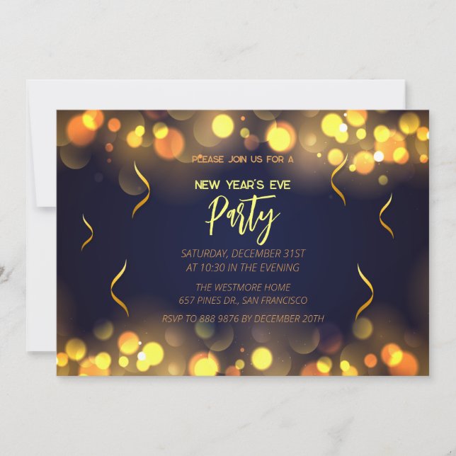 Convite  New Year's Eve Party faux gold foil (Frente)