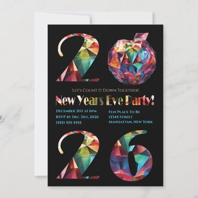 Convite New Year's Eve Party Invitation-Colorful- (Frente)