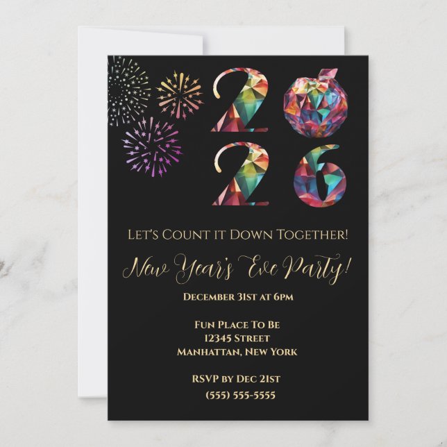 Convite New Year's Eve Party Invitation-Colorful- (Frente)