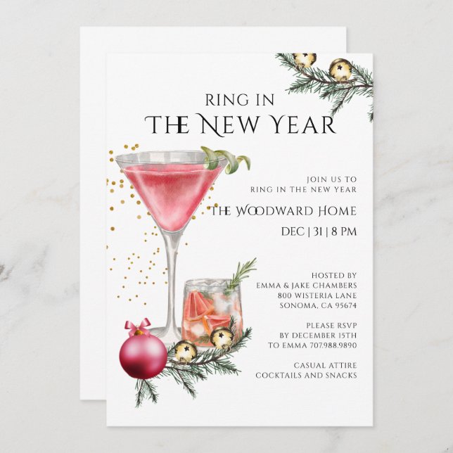 Convite New Year's Eve Party Ring In The New Year (Frente/Verso)
