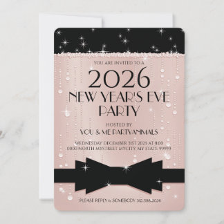 Convite New Year's Eve Pink Champagne Bubbles Invitation