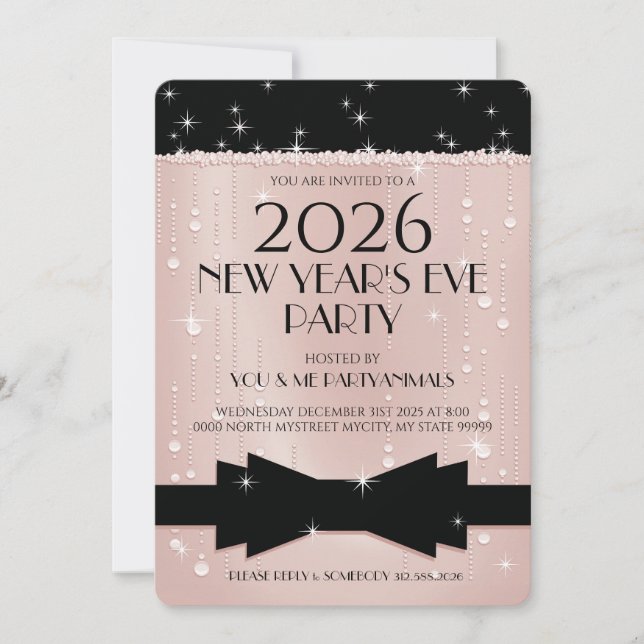 Convite New Year's Eve Pink Champagne Bubbles Invitation (Frente)