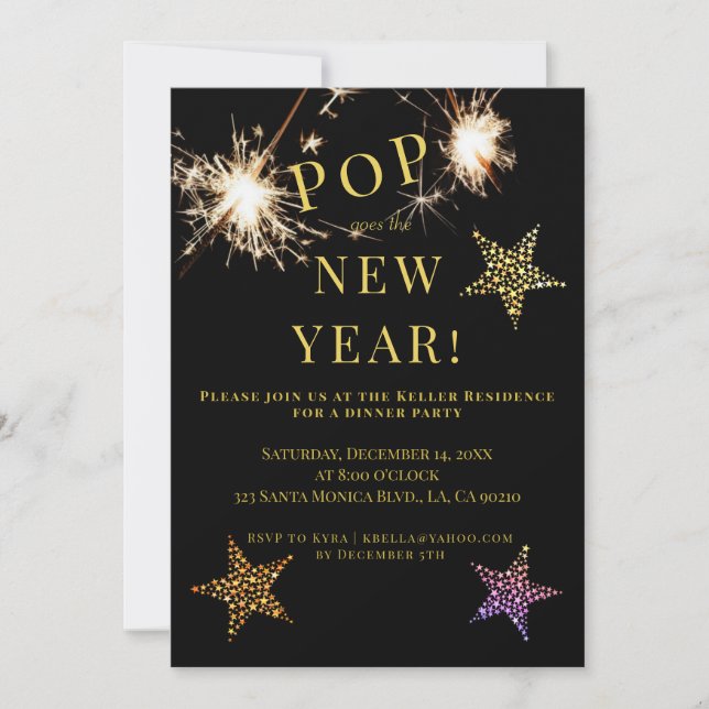 Convite New Years Party Invite Sparklers Gold Invitation (Frente)